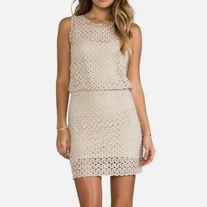 Free People Lily Lace Blousen Beige Crochet Lined Dress Sz XS